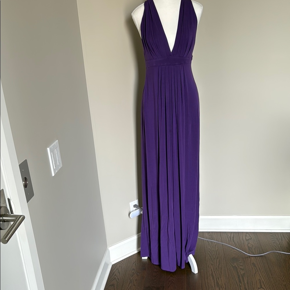 Tart Purple Pleated Maxi Dress with Plunge Neckline